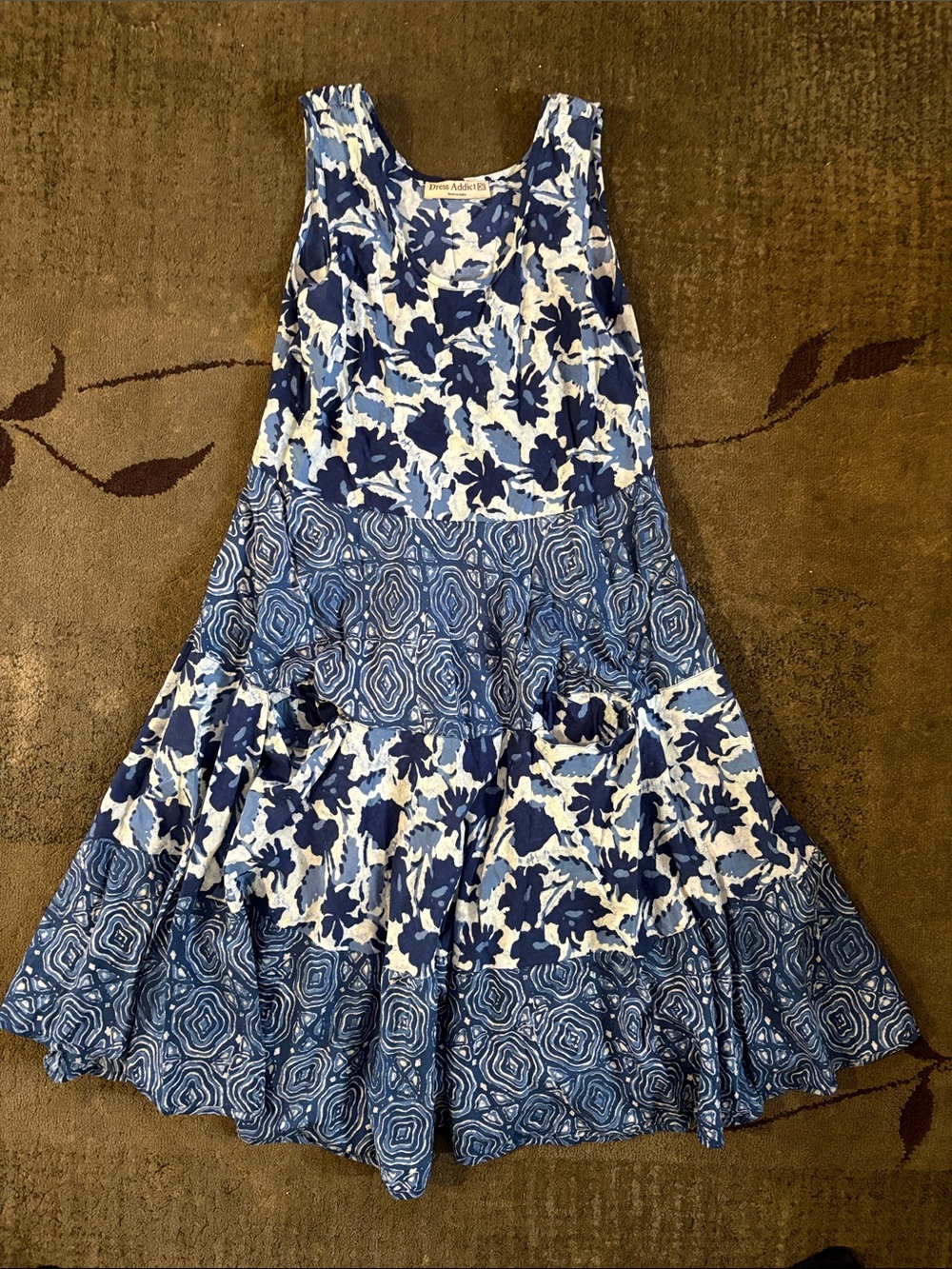 Blue Floral & Geometric Tiered dress.
